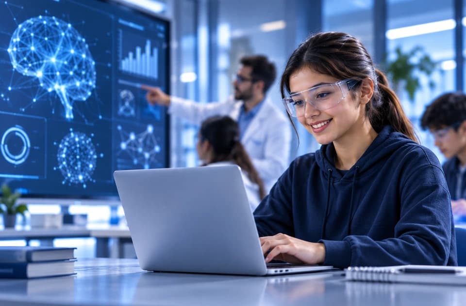 Estudiantes utilizando realidad aumentada para visualizar anatomía en una experiencia inmersiva